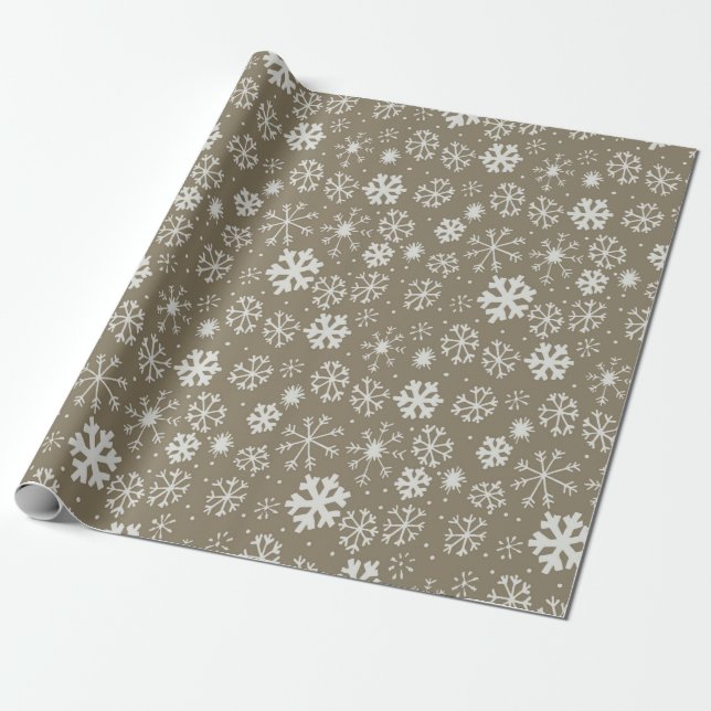 Handritad Snöflinga Snöstorm Med Platinabakgrund Presentpapper (Utrullad)