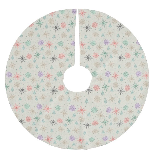 Handritad Snöflingor Julgranar Multifärgad Julgransmatta Borstad Polyester (Framsidan)