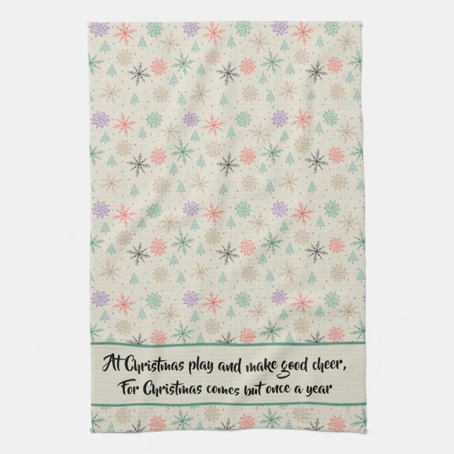 Handritad Snöflingor Julgranar Multifärgad Kökshandduk (Vertikal)