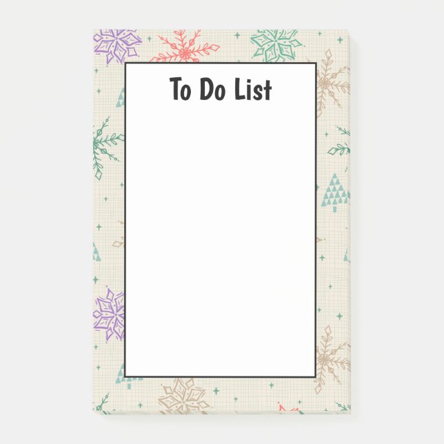 Handritad Snöflingor Julgranar Multifärgad Post-it Block (Framsida)