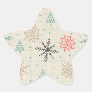 Handritad Snöflingor Julgranar Multifärgad Stjärnformat Klistermärke