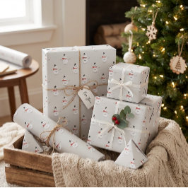 Handritad Snöman på Grå Vinterpresentpapper Presentpapper