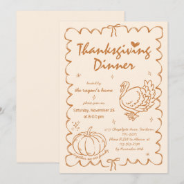 Handritad Snygg Pumpa Turk Thanksgiving Inbjudningar