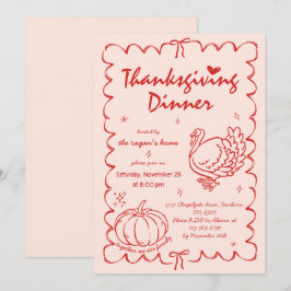 Handritad Snygg Pumpa Turk Thanksgiving Inbjudningar
