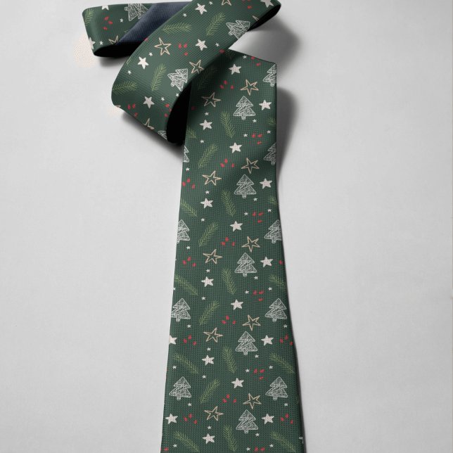 Handritad Snyggt Necktie Slips (Hand-Drawn Christmas Stylish Necktie on a gray background)