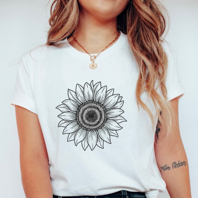 Handritad solros; Elegant blomstermässig sommar T Shirt (Skapare uppladdad)