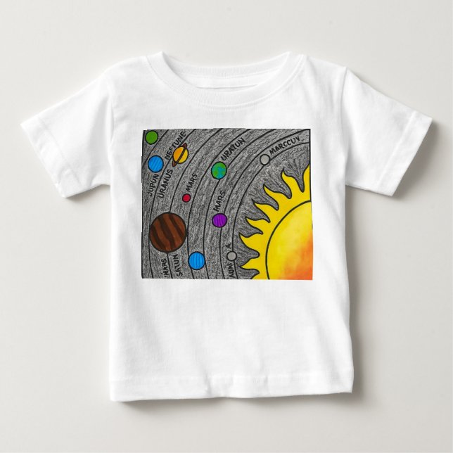 Handritad solsystemskonst – Färgstarka rymduppleve T Shirt (Framsida)