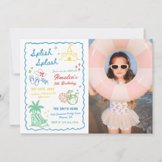 Handritad sommar kul anpassad Splish Splash foto Inbjudningar