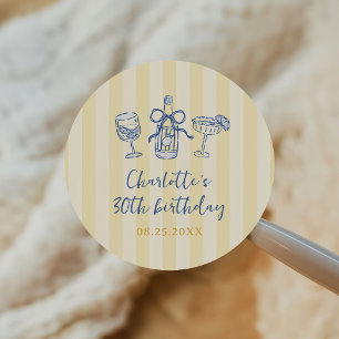 Handritad sommar vuxen 30-årsdag runt klistermärke