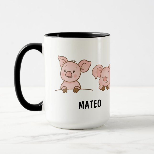 Handritad Söt Anpassad Gris Mugg (Vänster)