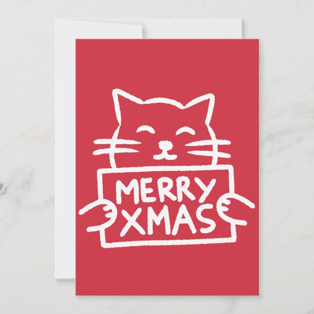 Handritad söt katt God Jul Julkort (Framsida)