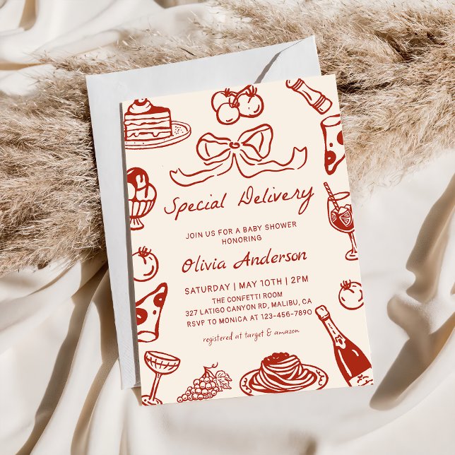 Handritad speciell leverans pizza baby shower inbjudningar (Skapare uppladdad)