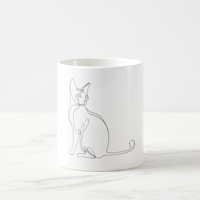 Handritad Sphynx Katt Minimalistisk Design Kaffemugg (Center)