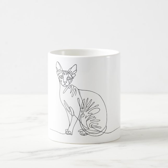Handritad Sphynx-katt - minimalistisk linjärt kons Kaffemugg (Center)