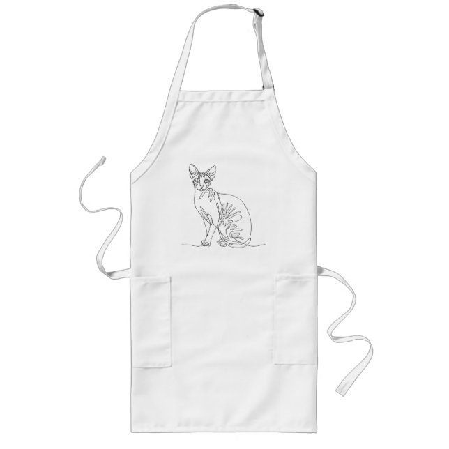 Handritad Sphynx-katt - minimalistisk linjekonst Långt Förkläde (Framsidan)