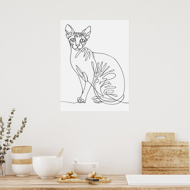 Handritad Sphynx-katt - minimalistisk linjekonst Poster (Kök)
