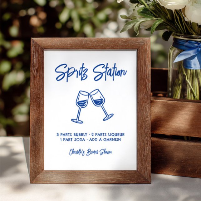 Handritad Spritz-station Bröllopsdusch-skylt (Hand Drawn Spritz Station Bridal Shower Sign)