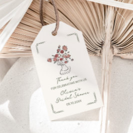 Handritad stämpel röd salvia blomsterurnor bröllop presentetikett