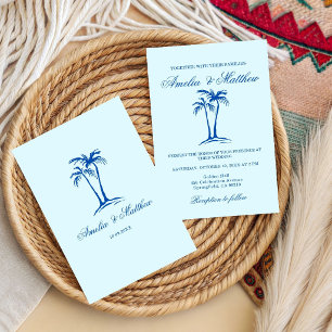 Handritad Strand Palmetto Whimsical Bröllop Inbjudningar
