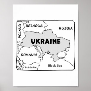 Handritad svart linjekarta över Ukraina och grannl Poster