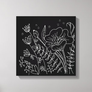 Handritad svart och vit Blommigt nattängsskugga Canvastryck