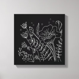 Handritad svart och vit Blommigt, nattskugga Canvastryck