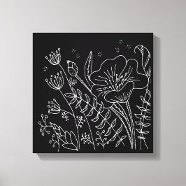 Handritad svart och vit Blommigt, nattskugga Canvastryck