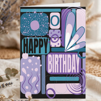 Handritad svart teal och lila geometrisk födelseda kort
