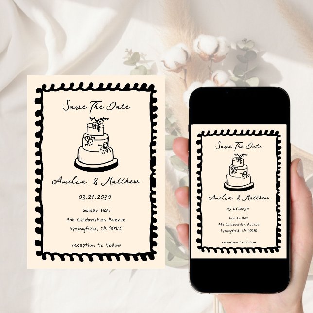 Handritad tårddoodle Whimsical Bröllop Inbjudningar (Skapare uppladdad)