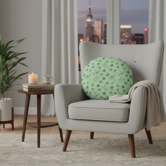 Handritad Tecknad Insektra Mönster Rund Kudde (Skapare uppladdad)