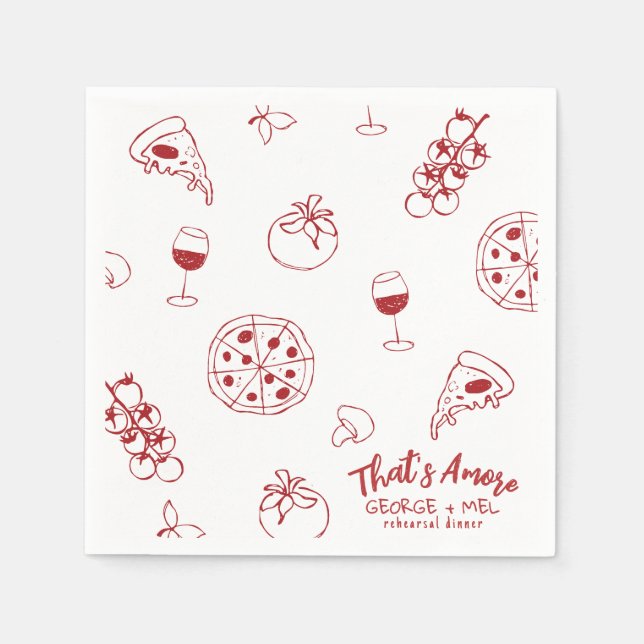 Handritad Thats Amore Pizza Wine Övning Middag Pappersservett (Framsidan)