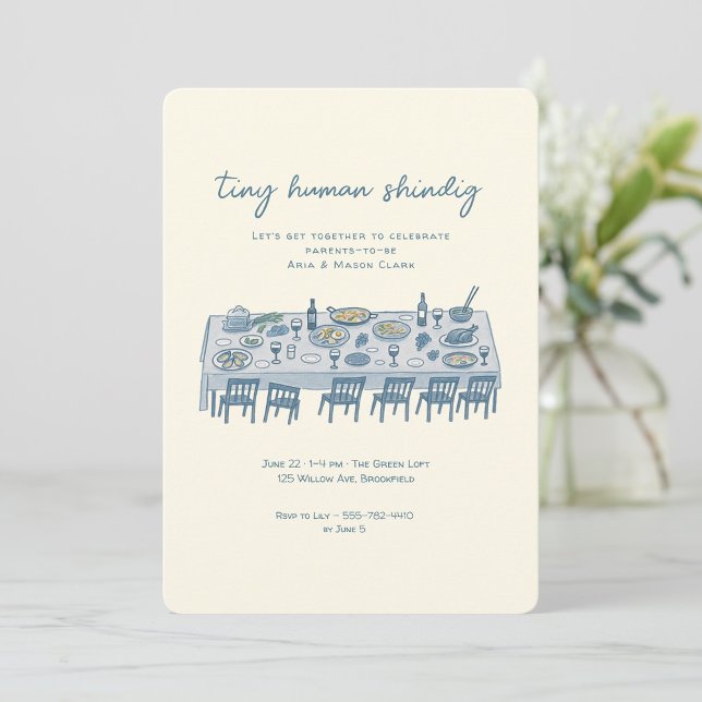 Handritad Tiny Human Shindig Baby Shower-inbjudan Inbjudningar (Skapare uppladdad)