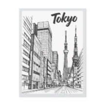 Handritad Tokyos Landmärke för gatuscen