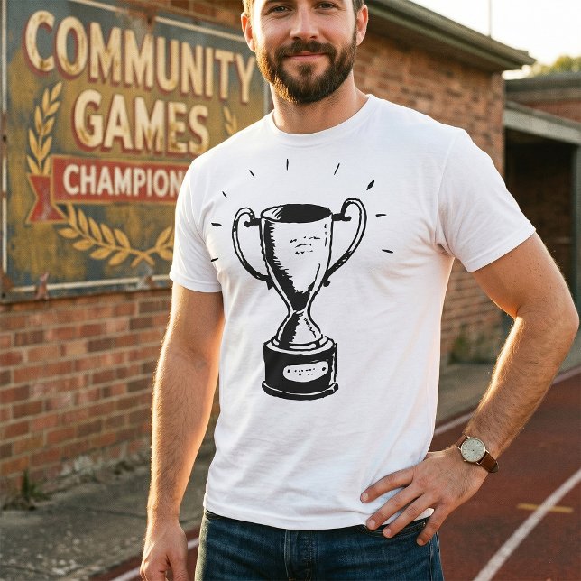 Handritad Trofé Retro Svart och Vitt Pris T Shirt (Skapare uppladdad)
