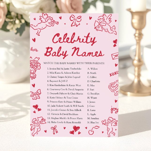 Handritad Valentinskändisnamnlek för Bebisar Inbjudningar (Hand Drawn Valentine Celebrity Baby Name Game)