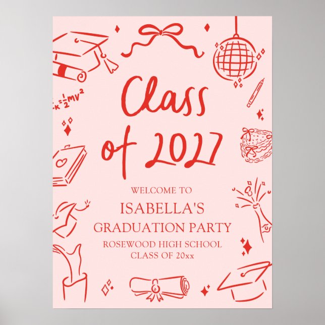 Handritad välkomstskylt för examensfest för klass  poster (Framsidan)
