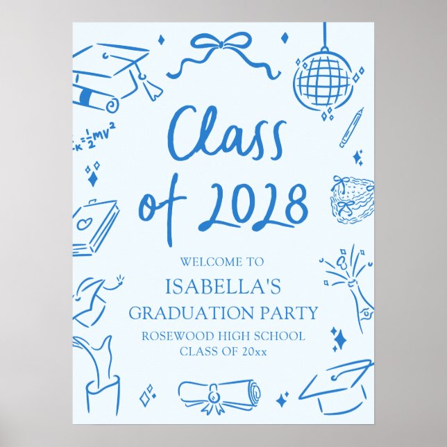 Handritad välkomstskylt för examensfest för klasse poster (Framsidan)