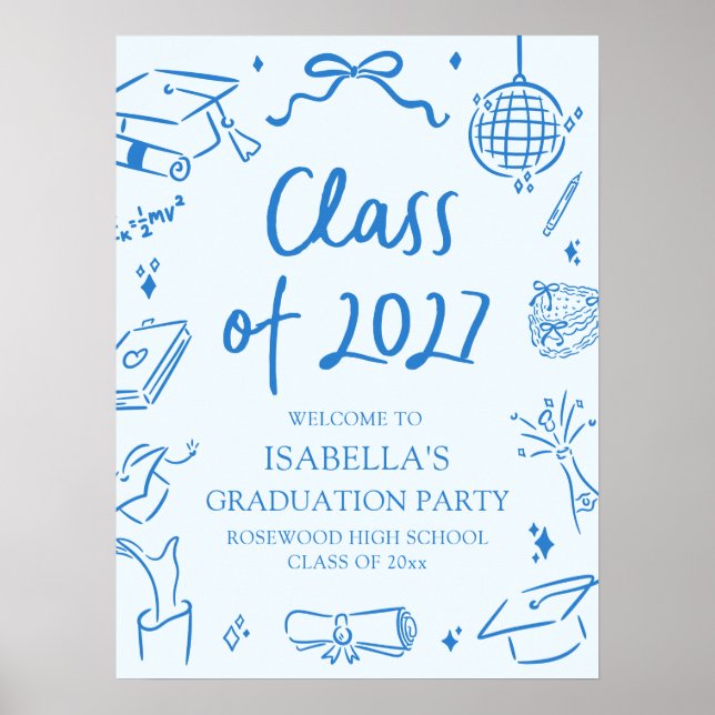 Handritad välkomstskylt till examensfest för avgån poster (Framsidan)