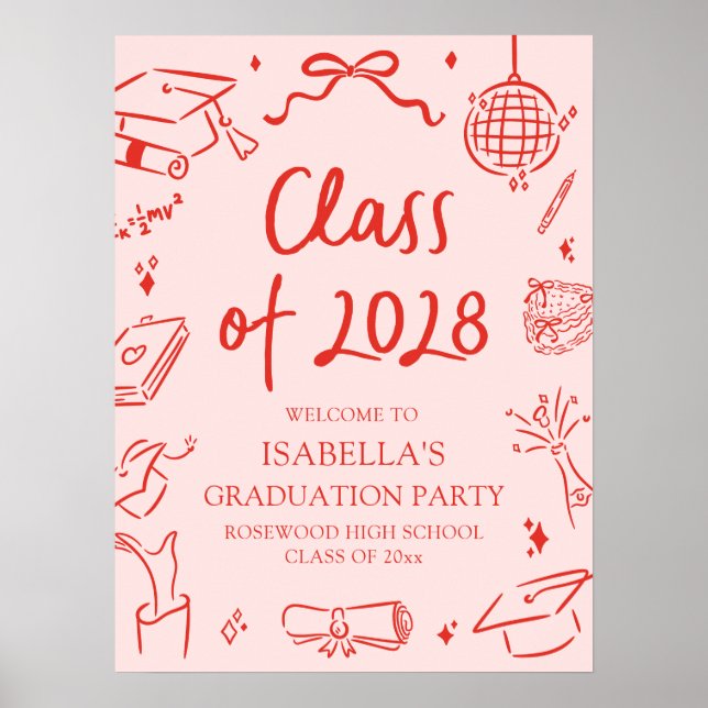 Handritad välkomstskylt till examensfest för avgån poster (Framsidan)