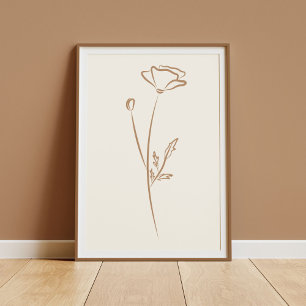 Handritad vallmovägkonst Blomprint Minimalistisk Poster