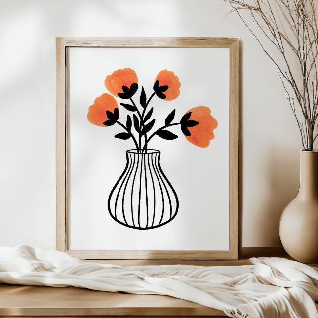 Handritad vas med blandad media och orangea blommo poster (Skapare uppladdad)