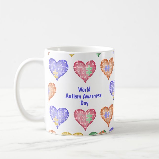 Handritad Vattenfärg Världen Autismdagen Kaffemugg (Vänster)