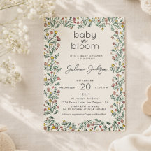 Handritad Vildblomma Baby i Blom Baby Shower 