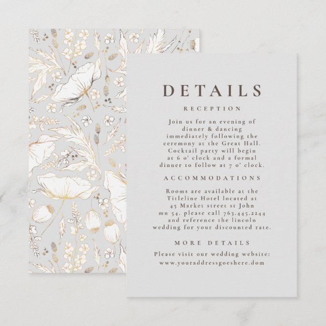 Handritad vildblommamönster Bröllopsdetaljer Tilläggskort (Fram/baksida)