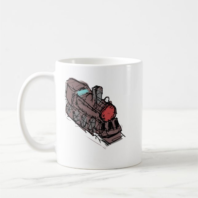 Handritad Vintage Ånglok Keramisk Kaffe Kaffemugg (Vänster)