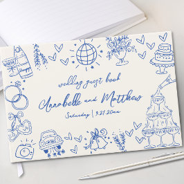 Handritad Vintage Blå Whimsical Bröllop Gästböcker
