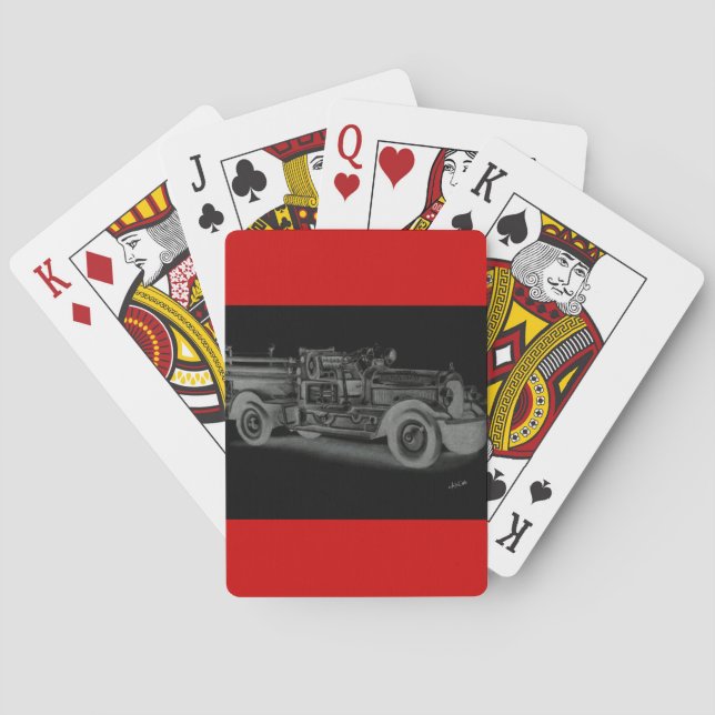 handritad vintage brandbil inverterad casinokort (Baksidan)
