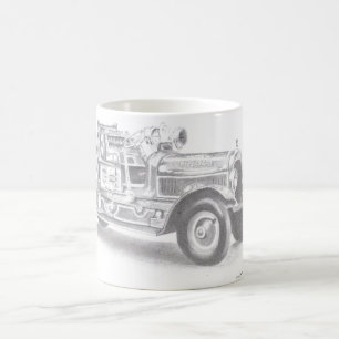 handritad vintage brandbil skiss kaffemugg