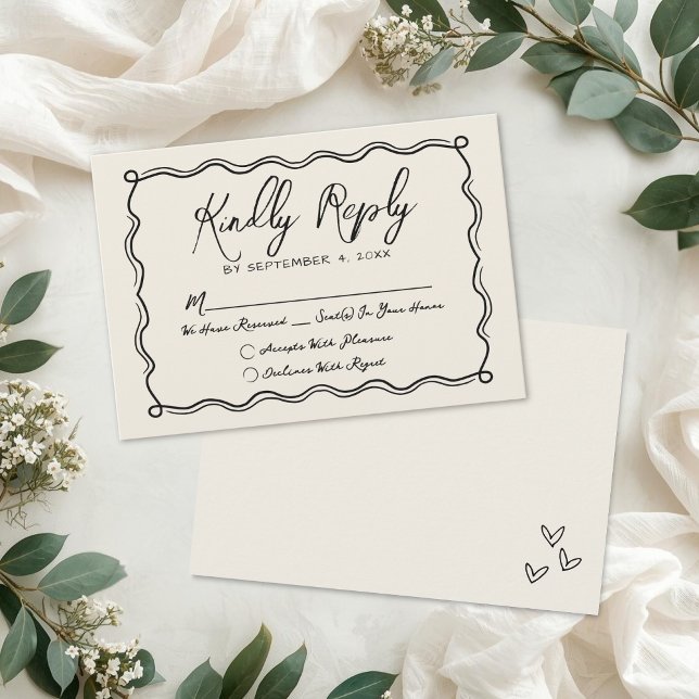 Handritad Vintage Bröllop OSA Kort (Hand Drawn Vintage Wedding RSVP Card)