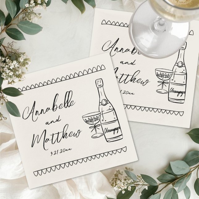 Handritad Vintage Bröllop Pappersservett (Hand Drawn Vintage Wedding Napkins)